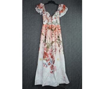 L’ATISTE BY AMY Maxi Dress Size Medium Floral Lace Up Ruffle Sleeve